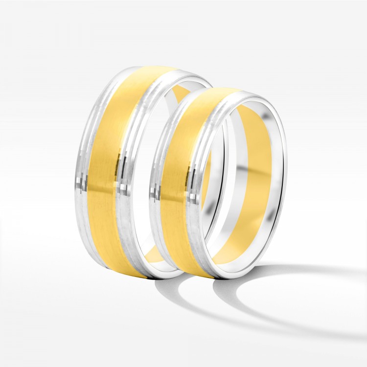 Obrączki ślubne z dwukolorowego złota 6mm półokrągłe