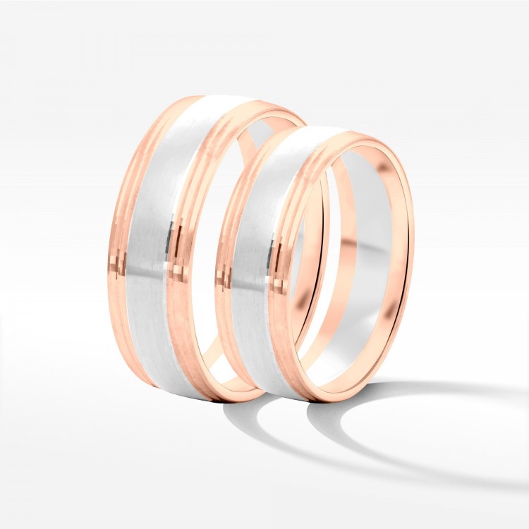 Obrączki ślubne z dwukolorowego złota 6mm półokrągłe