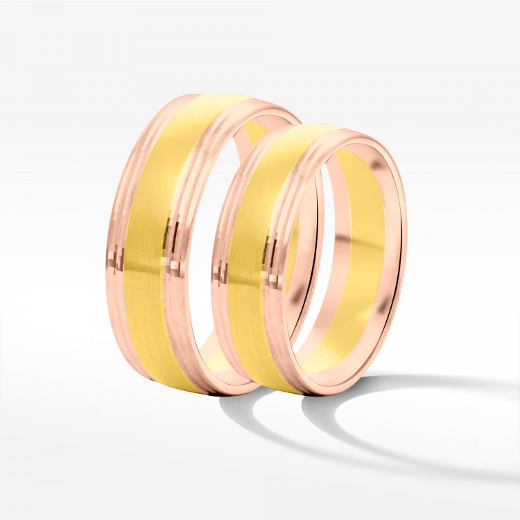 Obrączki ślubne z dwukolorowego złota 6mm półokrągłe