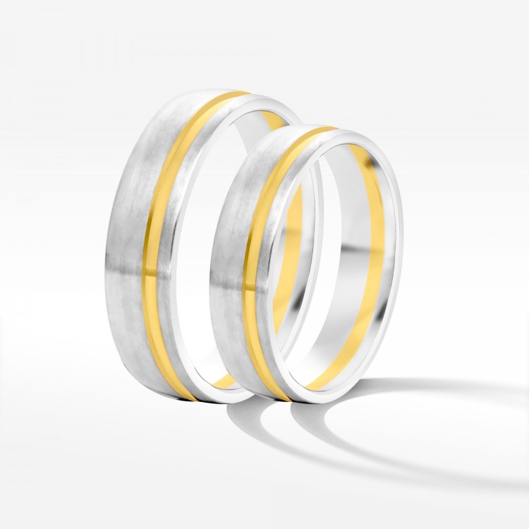 Obrączki ślubne z dwukolorowego złota 5mm półokrągłe