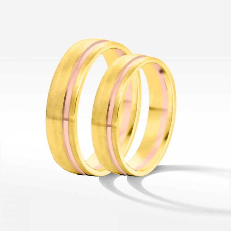 Obrączki ślubne z dwukolorowego złota 5mm półokrągłe