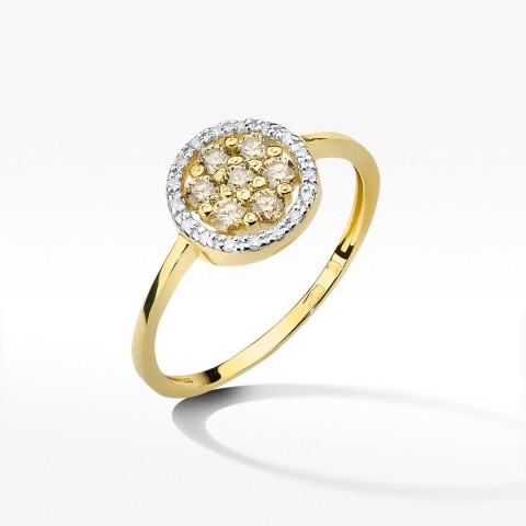 Złoty pierścionek z brązowymi diamentami