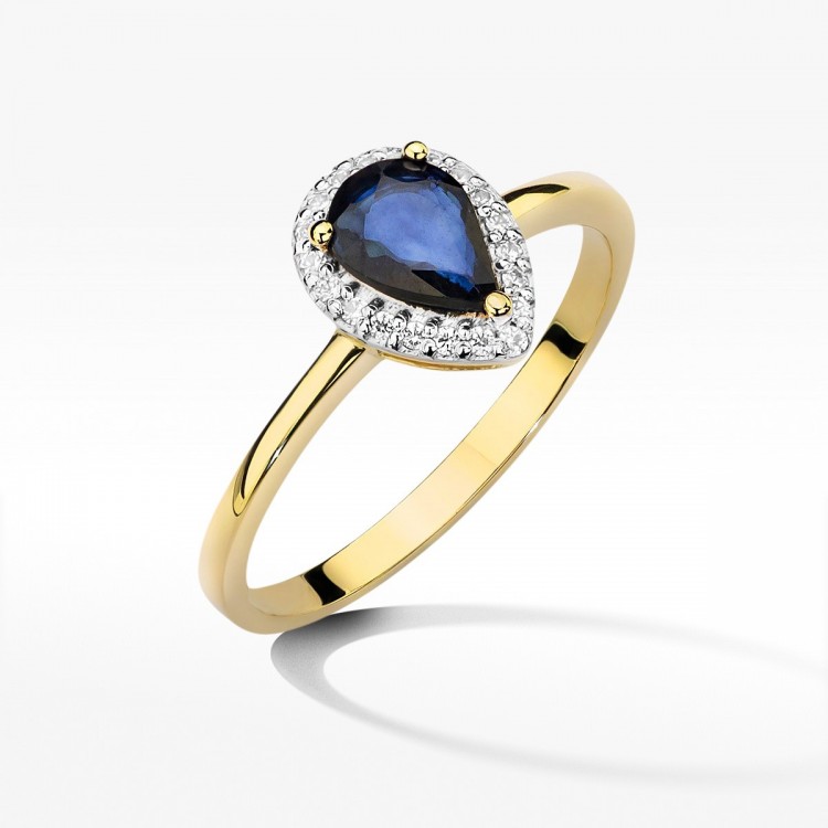 Złoty pierścionek z szafirem i diamentami