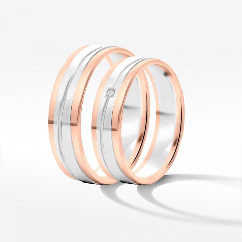 Obrączki ślubne z dwukolorowego złota 5mm płaskie