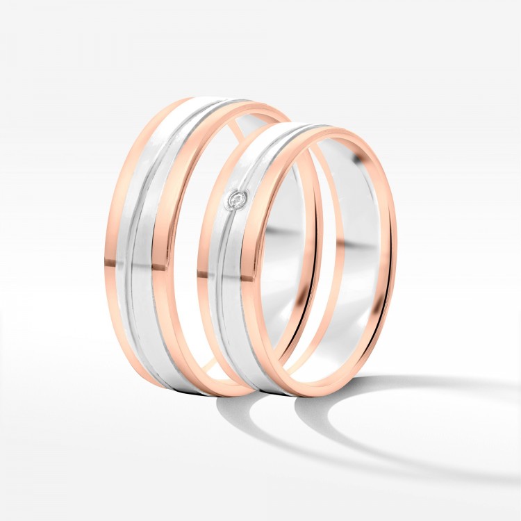 Obrączki ślubne z dwukolorowego złota 5mm płaskie