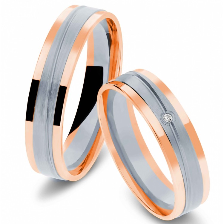 Obrączki ślubne z dwukolorowego złota 5mm płaskie