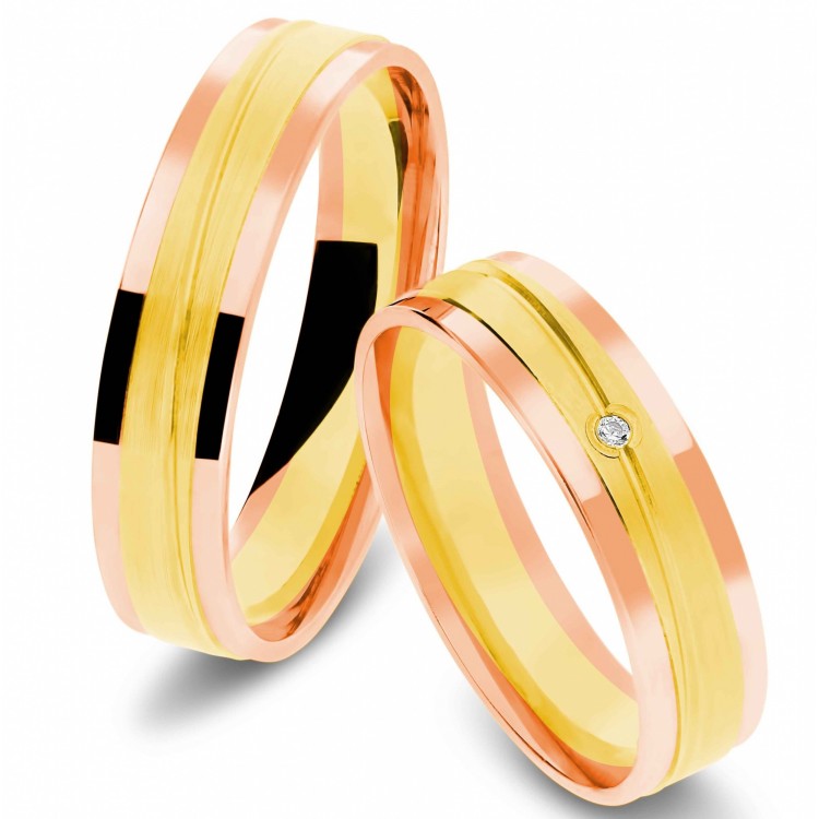 Obrączki ślubne z dwukolorowego złota 5mm płaskie