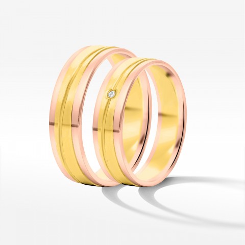 Obrączki ślubne z dwukolorowego złota 5mm płaskie
