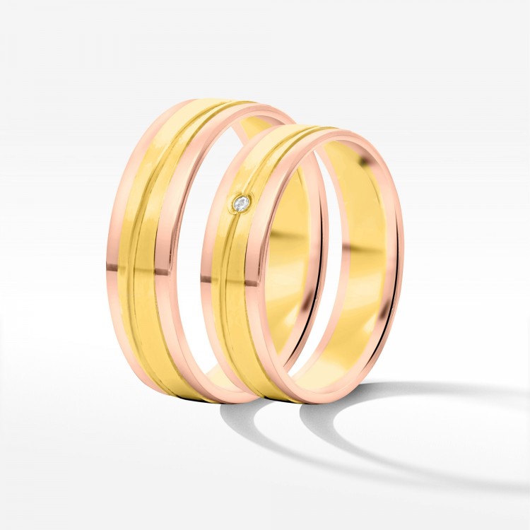 Obrączki ślubne z dwukolorowego złota 5mm płaskie