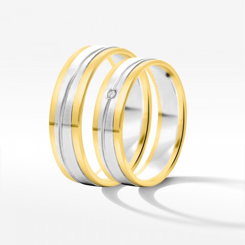 Obrączki ślubne z dwukolorowego złota 5mm płaskie