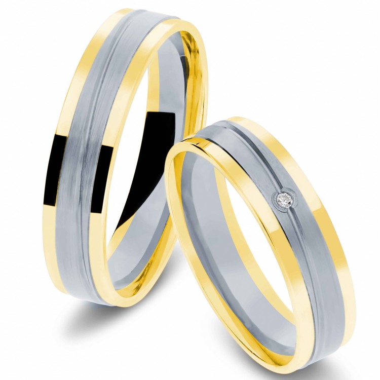 Obrączki ślubne z dwukolorowego złota 5mm płaskie