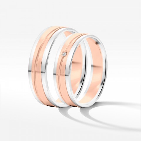 Obrączki ślubne z dwukolorowego złota 5mm płaskie