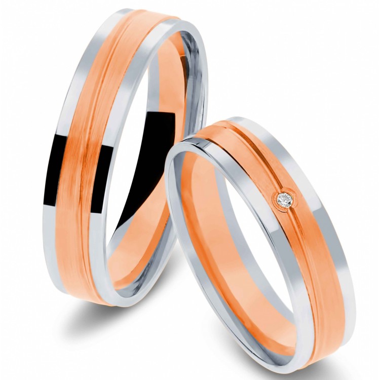 Obrączki ślubne z dwukolorowego złota 5mm płaskie