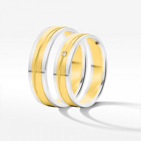 Obrączki ślubne z dwukolorowego złota 5mm płaskie