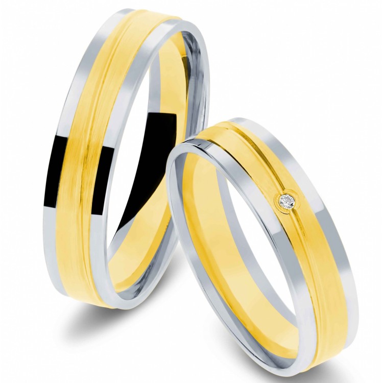 Obrączki ślubne z dwukolorowego złota 5mm płaskie