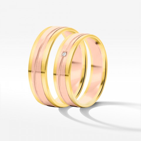 Obrączki ślubne z dwukolorowego złota 5mm płaskie