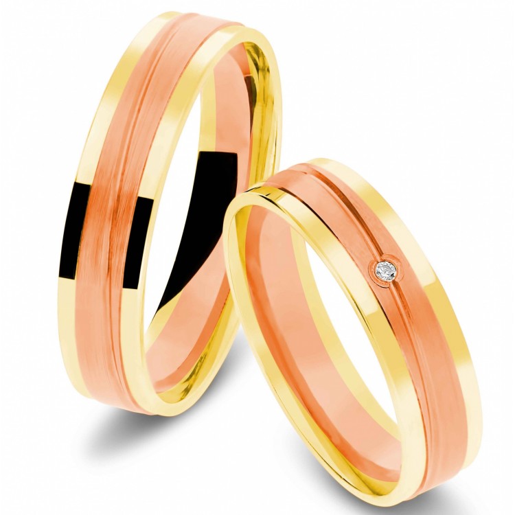 Obrączki ślubne z dwukolorowego złota 5mm płaskie