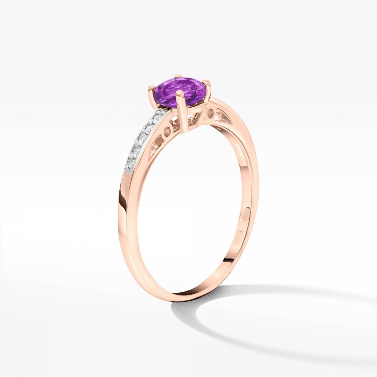 Pierścionek z różowego złota z ametytem