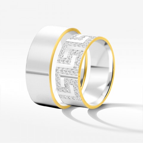 Obrączki ślubne z dwukolorowego złota 8mm fazowane