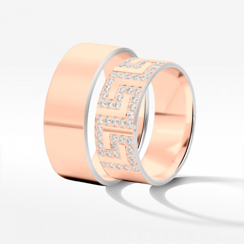 Obrączki ślubne z dwukolorowego złota 8mm fazowane