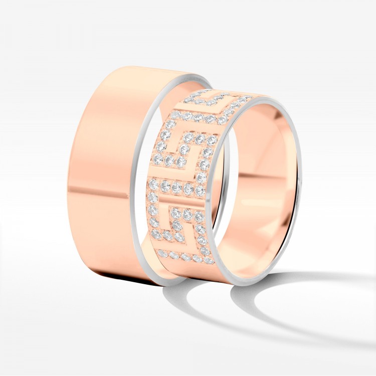 Obrączki ślubne z dwukolorowego złota 8mm fazowane