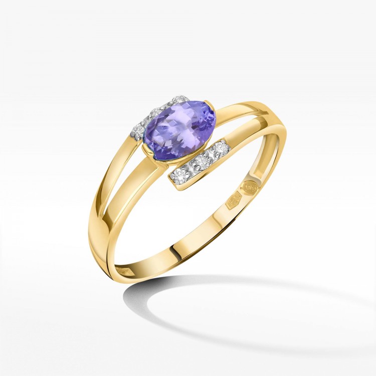 Złoty pierścionek zaręczynowy z tanzanitem