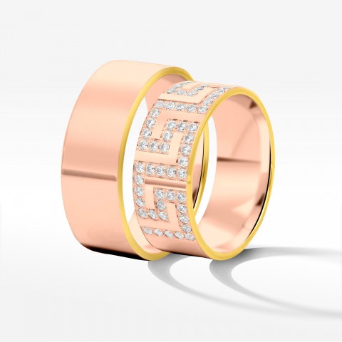 Obrączki ślubne z dwukolorowego złota 8mm fazowane