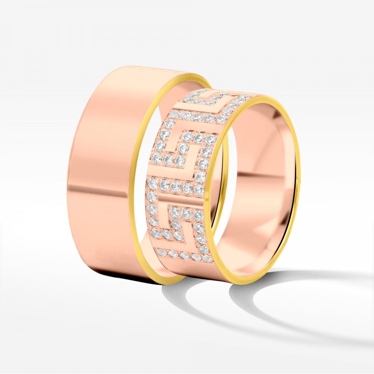 Obrączki ślubne z dwukolorowego złota 8mm fazowane