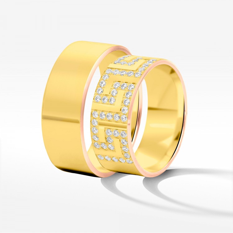 Obrączki ślubne z dwukolorowego złota 8mm fazowane