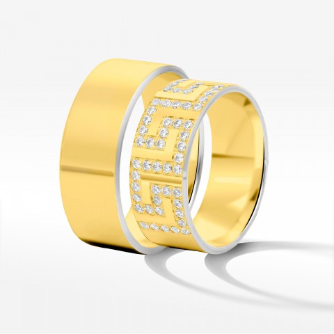 Obrączki ślubne z dwukolorowego złota 8mm fazowane