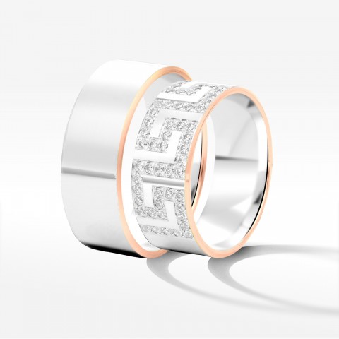 Obrączki ślubne z dwukolorowego złota 8mm fazowane