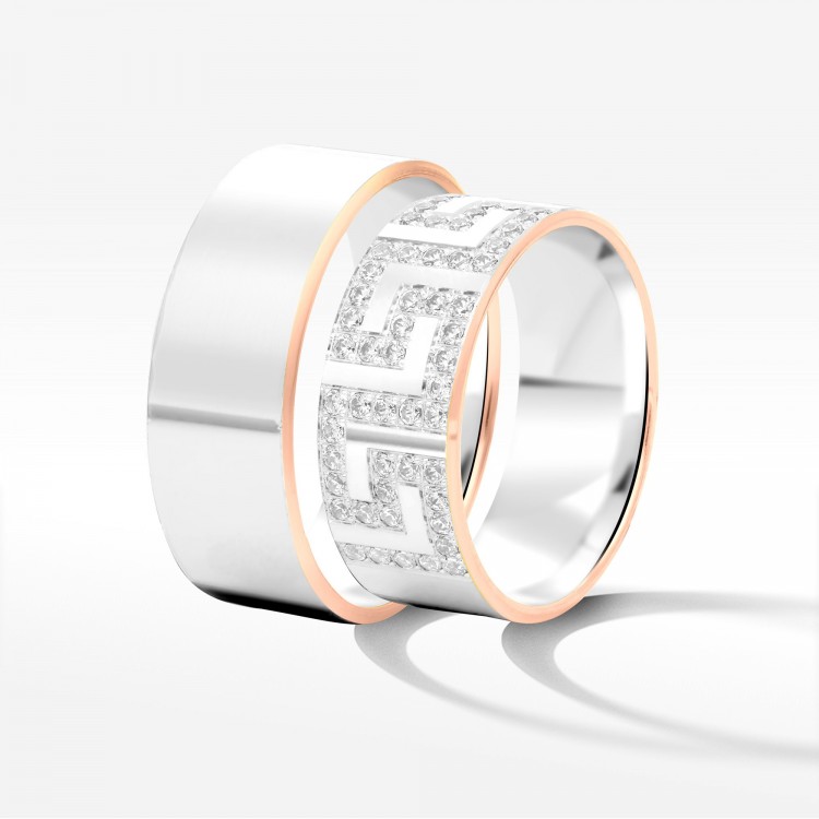 Obrączki ślubne z dwukolorowego złota 8mm fazowane