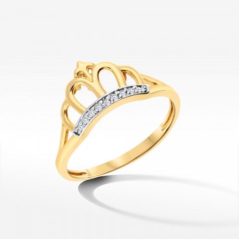 Pierścionek ze złota korona z cyrkoniami