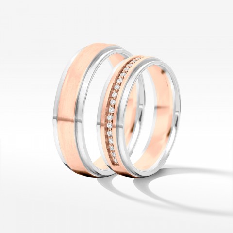 Obrączki ślubne z dwukolorowego złota 5mm półokrągłe