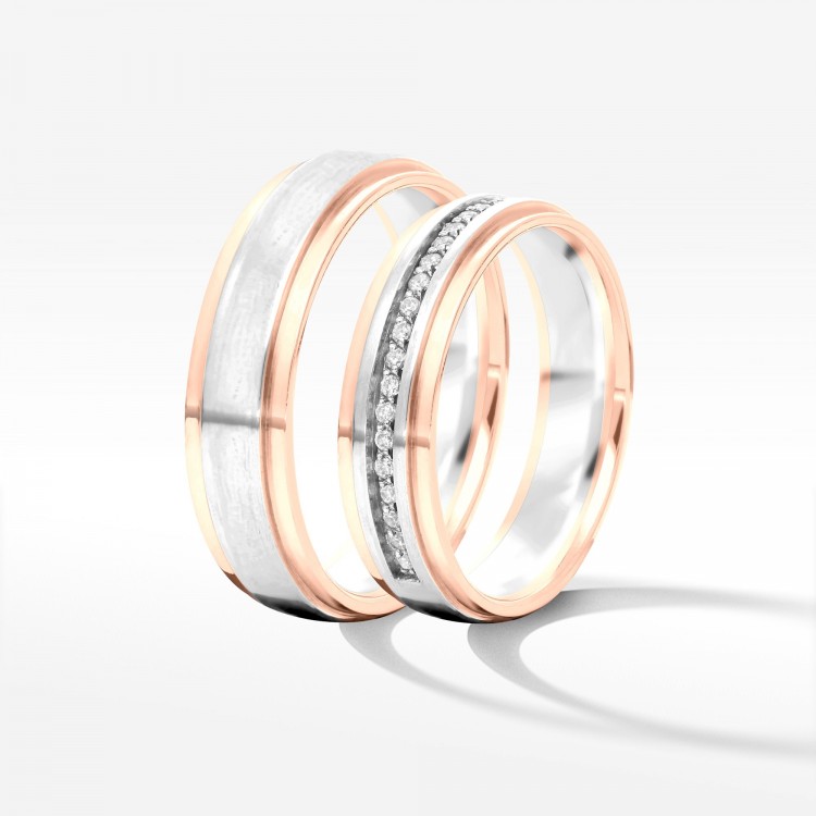 Obrączki ślubne z dwukolorowego złota 5mm półokrągłe