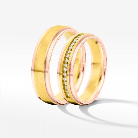 Obrączki ślubne z dwukolorowego złota 5mm półokrągłe