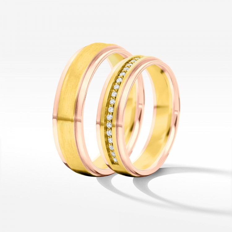 Obrączki ślubne z dwukolorowego złota 5mm półokrągłe