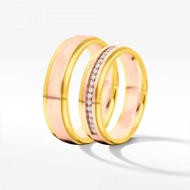 Obrączki ślubne z dwukolorowego złota 5mm półokrągłe