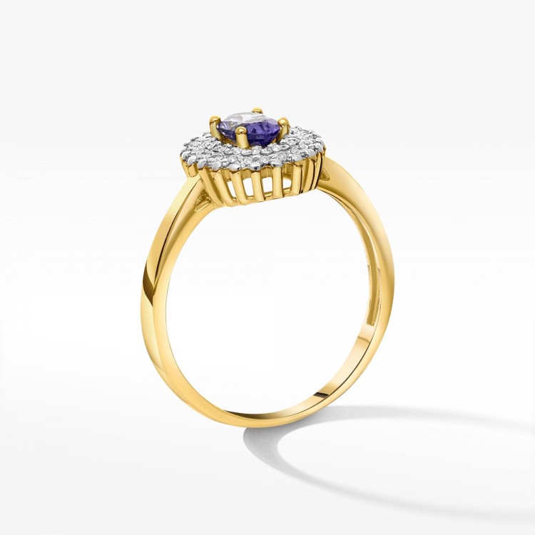 Złoty pierścionek z tanzanitem i diamentami