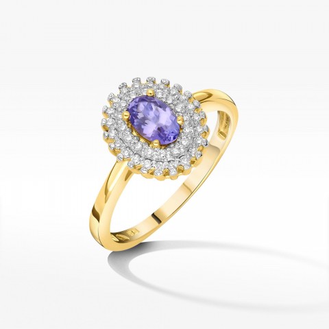 Złoty pierścionek z tanzanitem i diamentami