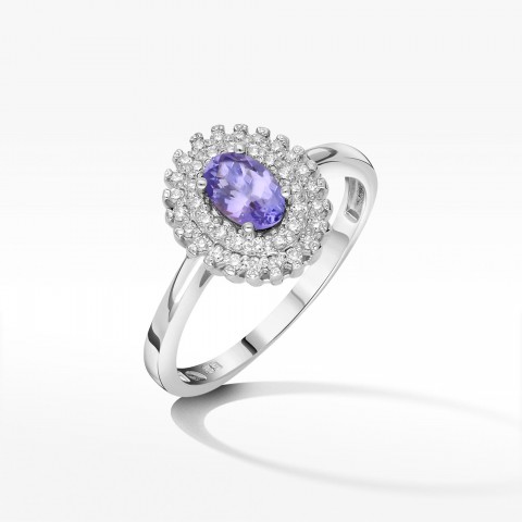 Złoty pierścionek z tanzanitem i diamentami