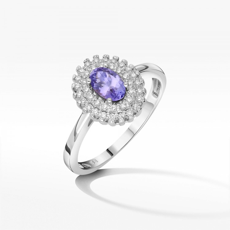 Złoty pierścionek z tanzanitem i diamentami