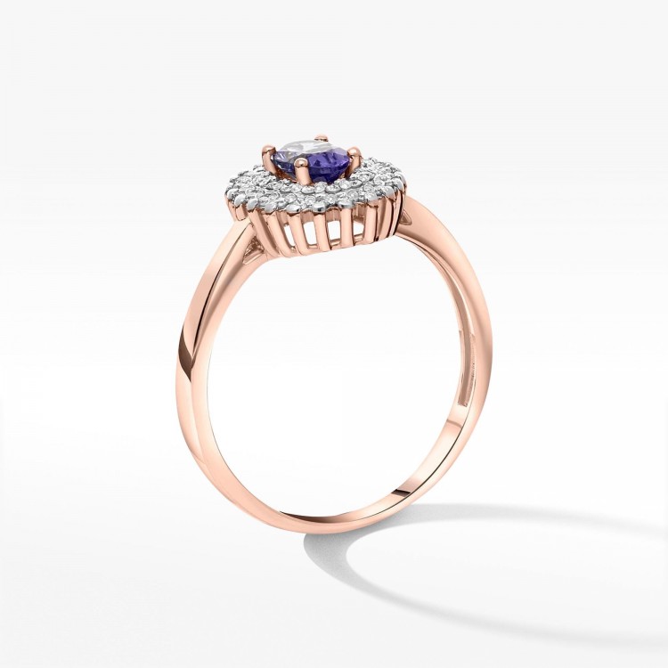 Złoty pierścionek z tanzanitem i diamentami