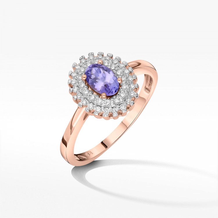 Złoty pierścionek z tanzanitem i diamentami