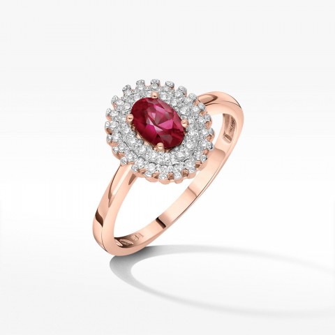 Złoty pierścionek z rubinem i diamentami