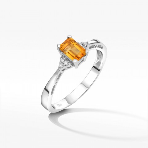 Złoty pierścionek z cytrynem i diamentami