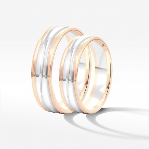 Obrączki ślubne z dwukolorowego złota 5mm półokrągłe