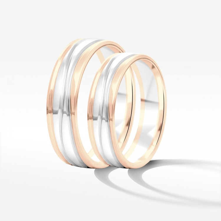 Obrączki ślubne z dwukolorowego złota 5mm półokrągłe