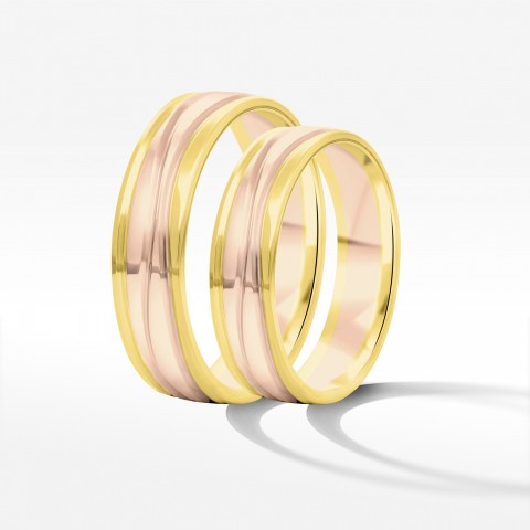 Obrączki ślubne z dwukolorowego złota 5mm półokrągłe