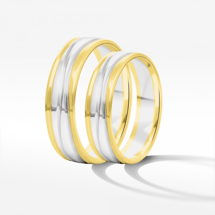 Obrączki ślubne z dwukolorowego złota 5mm półokrągłe